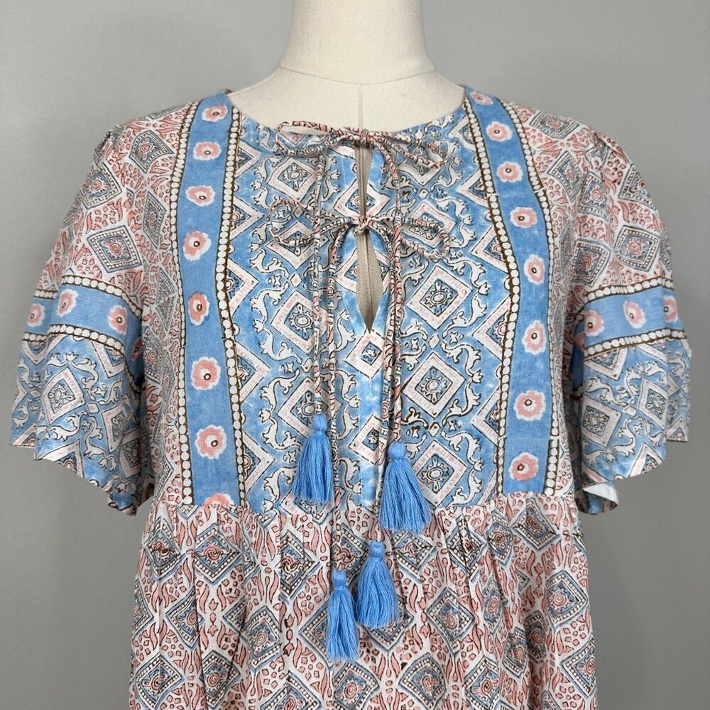 Sohana Block Print Cotton Boho Tassel Dress M NWT India Boho - Picture 15 of 15